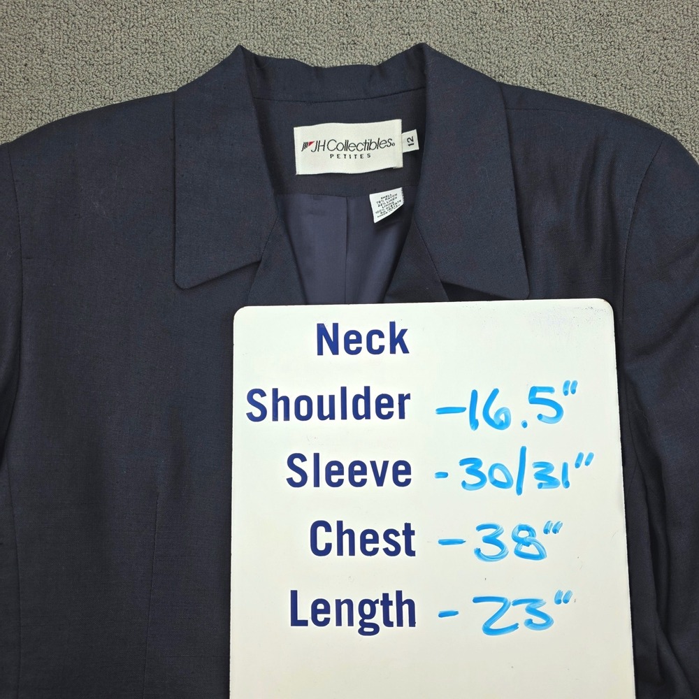 JH Collectibles Petites Blazer Womens Navy Blue Linen Blend Professional 12P - Picture 5 of 5